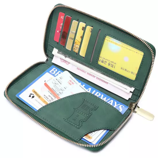 RFID Leather Travel Passport Case Cover Zipper Wallet Card Holder with Wristband