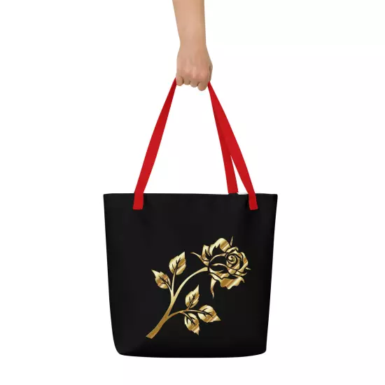 Goldd Rose All-Over Print Large Tote Bag Floral 