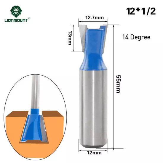 1/4" 12mm 1/2" Shank Dovetail Router Bit Set 1PC/6PCS 8 Degree 14 Degree