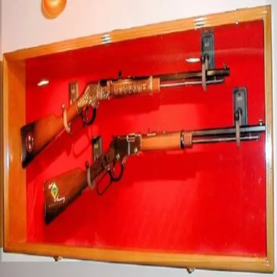 Gun Display Case Cabinet Rifle Oak Wood Handgun Shotgun Lock Shadow Box US 45.5"