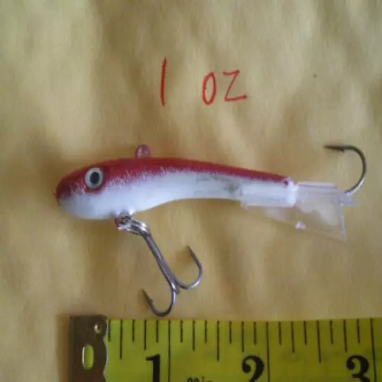 10 PCS. MINNOW JIGGING/CASTING FISHING LURE BAIT/ICE FISHING, 1 OZ. RED/WHITE