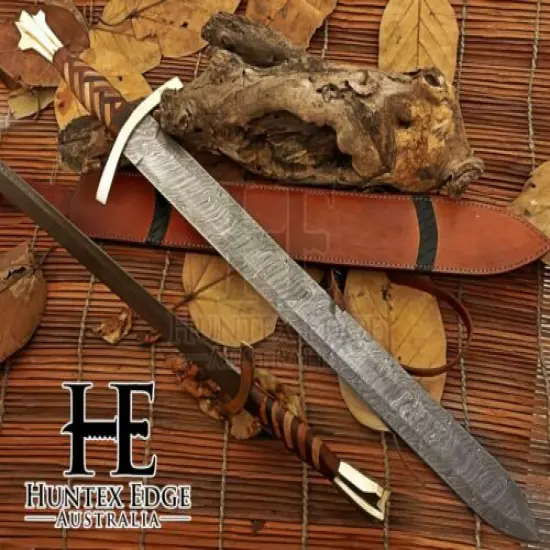 HUNTEX Custom Handmade Damascus Blade, 860 mm Long Replica Movie Long Sword 