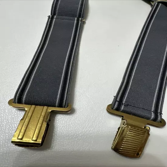 Vintage 50’s Suspenders Gray and Black Stretch Clip On Gold Rockabilly