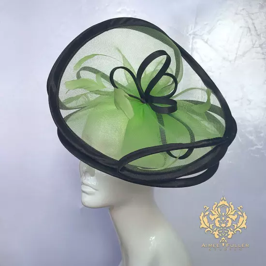 Royal Ascot Hat Kentucky Derby Fascinator Black Lime Green Church Headpiece Big