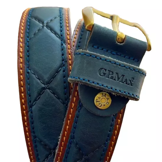 GP & Max Belt Men 34 Made in Italy Genuine Leather Blue Brown Brass Italian