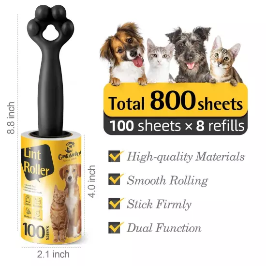 Lint Rollers [800 Sheets/8 Refills] for Pet Hair - Extra Sticky, Dog Cat Hair...