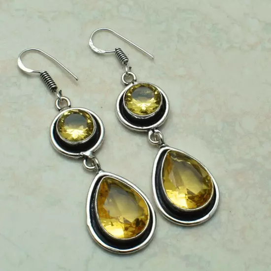 Citrine Handmade Drop Dangle Earrings Jewelry Gift For Her 2.48"AE 59977