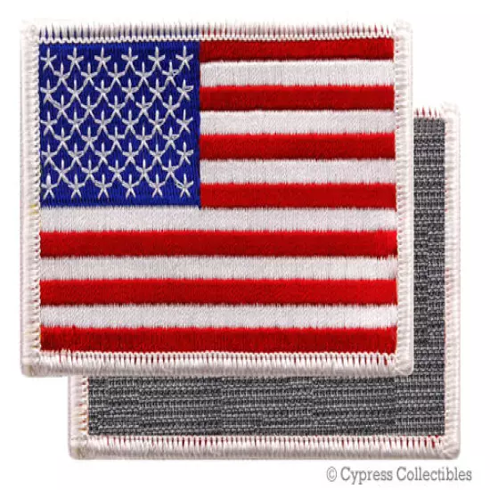 AMERICAN FLAG EMBROIDERED PATCH WHITE BORDER USA US w/ VELCRO® Brand Fastener