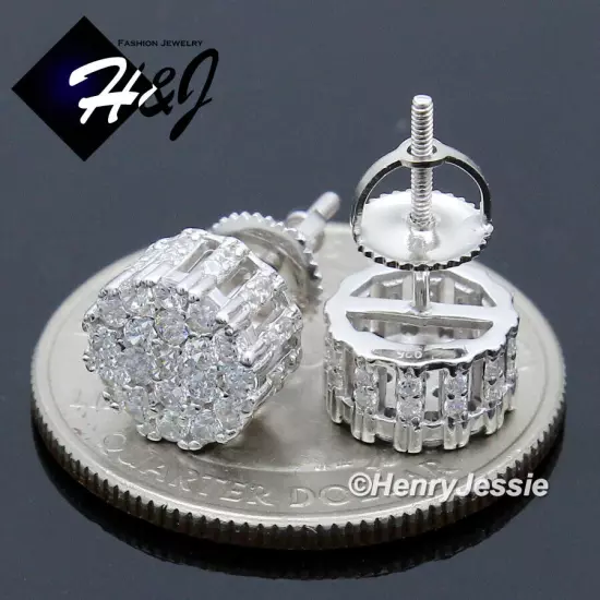 925 STERLING SILVER 8MM FULL ICY BLING CUBIC ZIRCONIA ROUND 3D STUD EARRING*208