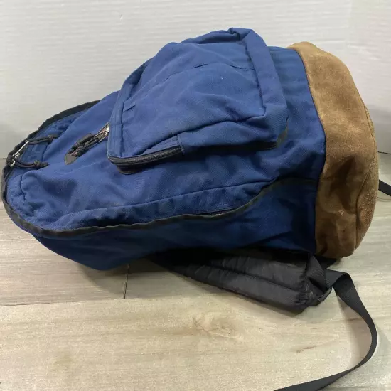 Vintage 90s Leather Suede Bottom Nike Bubble Swoosh Logo Backpack Blue Korea