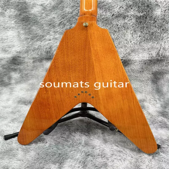 Natural Flying V Electric Guitar Accessories Mahogany Neck Gold Hardware