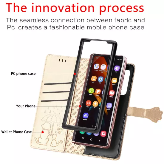 For samsung galaxy z fold 3/4/5/6 Cute PU Leather Flip Phone Case Kickstand NEW