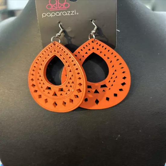 Orange Earrings On Fish Back Hook