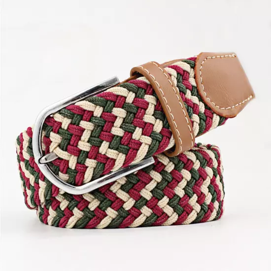 Mens Ladies Belts Canvas Webbing Braided Leather U Buckle Elastic Woven Stretch