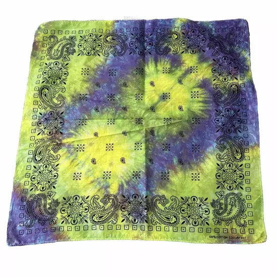 Tie Dye Paisley Bandana, 100% Cotton, 2 Sided. Hand Dyed Set 4 California Dye