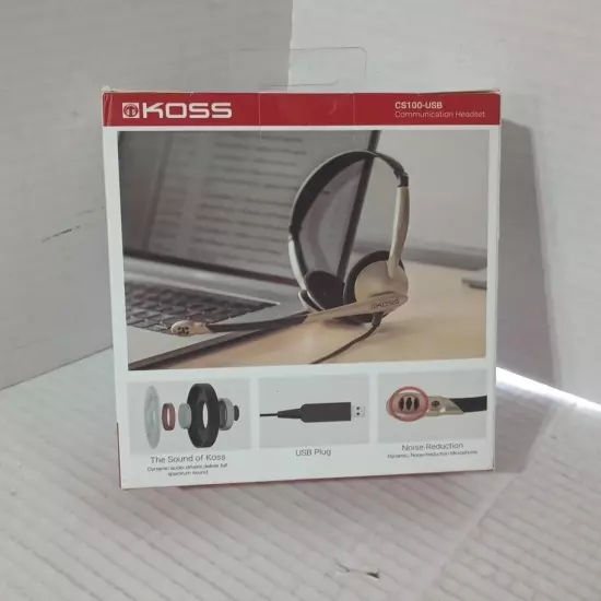 KOSS-HEADPHONES CS100 USB COMM HEADSET W/ MIC USB 8FT VOL