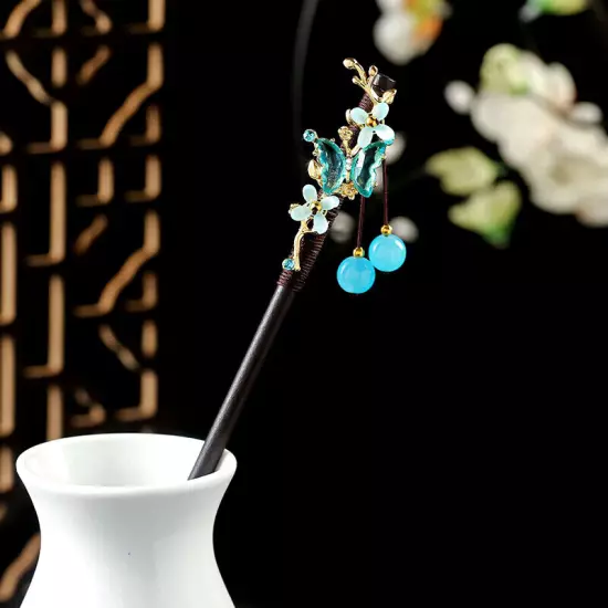 Womens Wooden Hair Stick Pins Chopstick Handmade Flower Hairpins Chinese Style