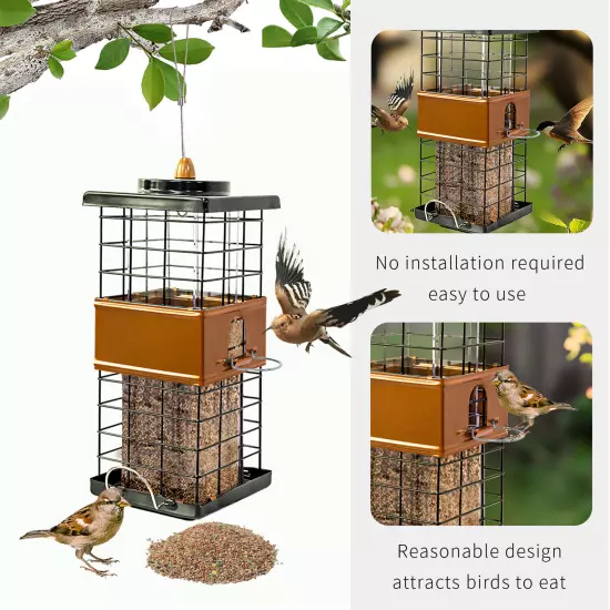 Bird Feeder Hanging for Garden Yard Outside Decoration w/ Perches Squirrel Proof