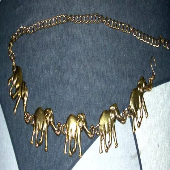 Vintage 80’s 5 ELEPHANT Safari Gold Tone Chain Link Waist BELT ~ 42" Long