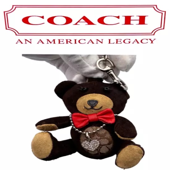 Coach Vintage Leather Suede Jacquard Brown Signature C Bag Charm Bear 2000's