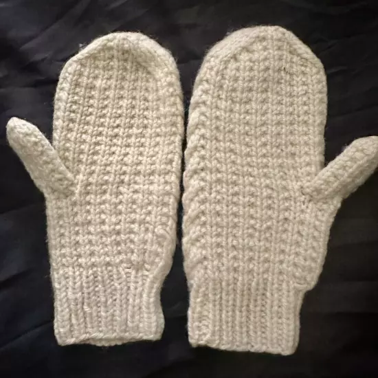 Vintage Hand Cable Knit Cream Wool Mittens Gloves Men’s Women’s Winter Nordic