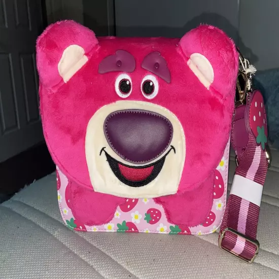 Loungefly Disney Pixar Toy Story Lotso Plush Berry Strap Crossbody Bag