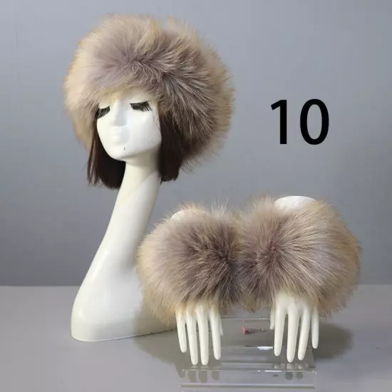 Women Wam Faux Fur Hat Cuff Set Winter Warmer Hat Arm Wrist Sleeve Gloves