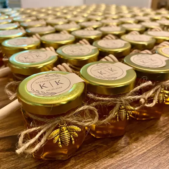 Set of 20 Fresh Raw Honey Bridal Shower Favors, 1.5oz Jars Honey, Baby Shower