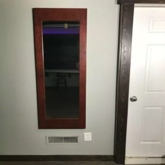  Hidden storage mirror, In-wall gun safe concealment cabinet - RED MAHOGANY