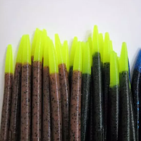 100 pk 5" Senko style Soft Plastic Bass Worms -5 Colors/20 EachFIRE TIP PACK-USA