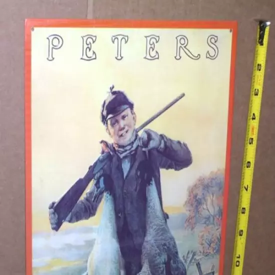 PETERS AMMO -- Boy Hunter Coming Back Home With TWO Birds -- OLD SIGN Dated 1991