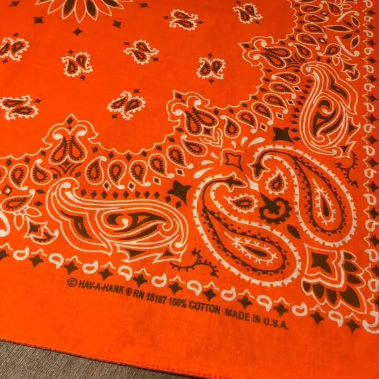 Vintage Hav a Hank Bandana Scarf Orange Black Paisley Greaser RN15187 USA made