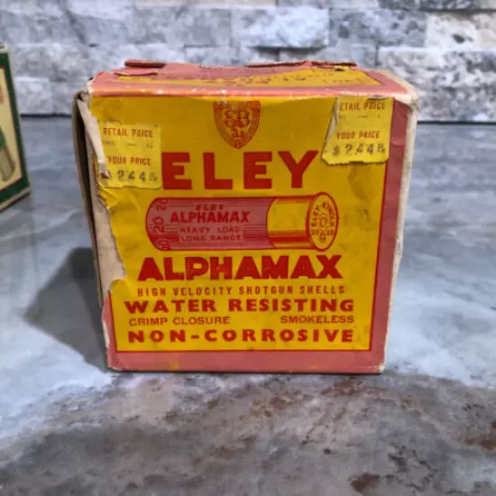 ELEY ALPHAMAX Shotshell Shotgun Shell Box 20 Gauge Ammo-GOOD SHAPE