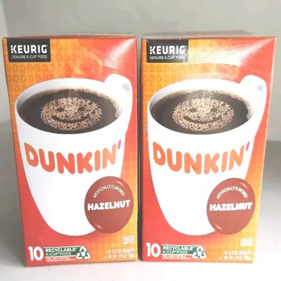 Dunkin' Donuts Hazelnut Flavored Coffee K-Cup Pods 2 Boxes – 10 Count Each