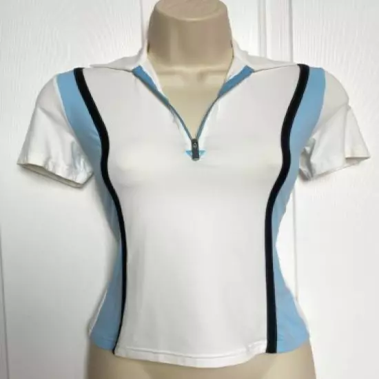 NWT $160 Walter Genuin Women's Polo Tennis Golf Shirt White & Blue Size Small 