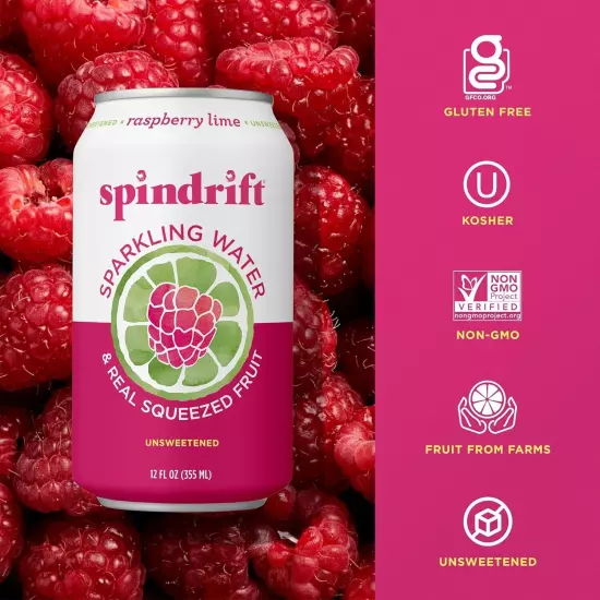 Spindrift Sparkling Water, Raspberry Lime Flavored, 12 Fl Oz Cans, Pack of 24