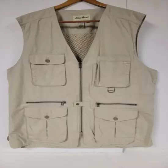 Eddie Bauer Hunting Shooting Trapping Vest Khaki Cotton XL Vented Breathable 