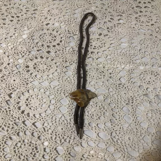 Men’s Bolo Tie Wool Cord W/ Metal Tips Stone Is Polished Ohio Rainbow Flint