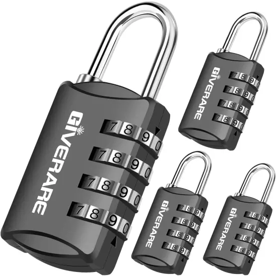 4 Pack Combination Lock, 4-Digit Padlock Keyless, Resettable Luggage Locks for B