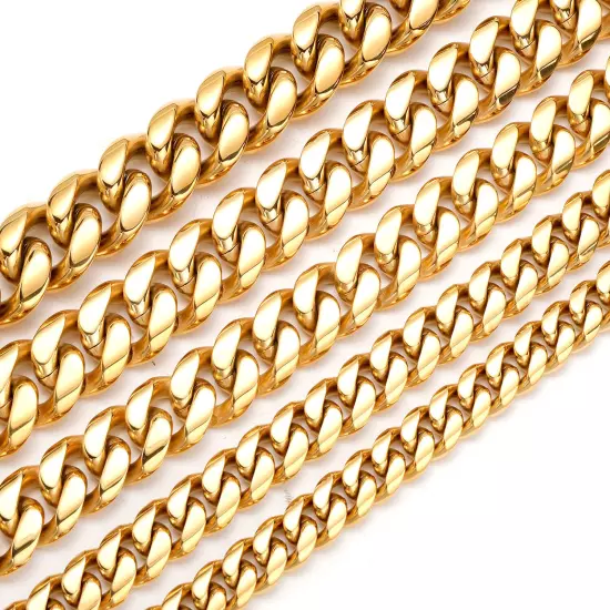 12mm-22mm Hip Hop Miami Cuban Link Chain Real Gold Plated Full 5A Zircon Jewelry