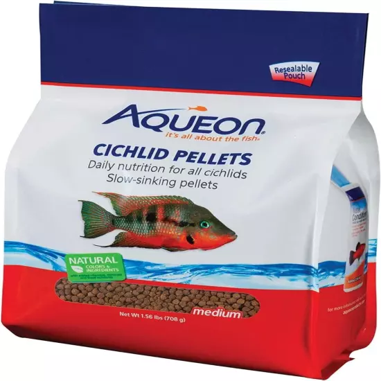 Aqueon Cichlid Slow Sinking Fish Food Pellets, Medium Size, shrimp, 25 Ounce