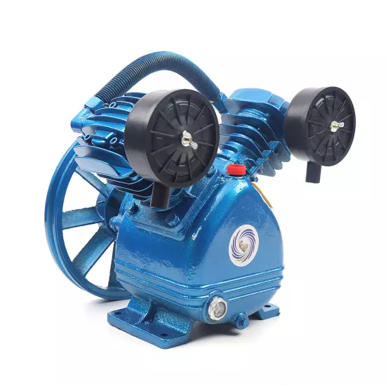 Air Compressor Pump Twin Cylinder 2 Piston V Style 2HP Head Single Stage Blue