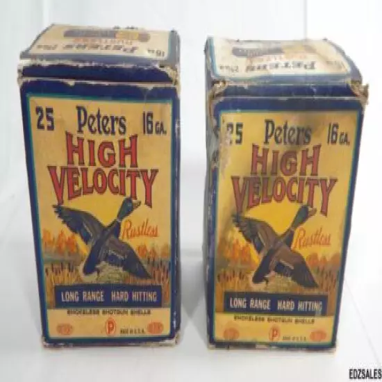 2 Vintage Peters High Velocity Rustless 16 Gauge Shot Gun Shell Ammo Box