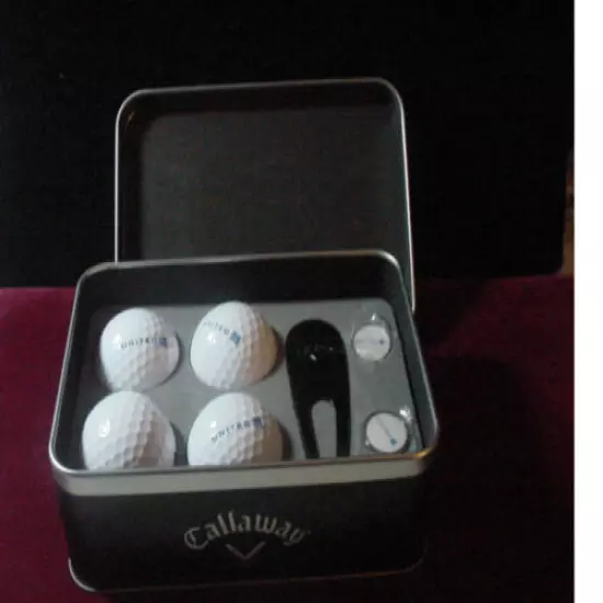 United Airlines official airline of the PGA Tour 4 golf balls +2 markers + box