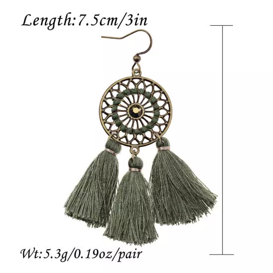 Fashion Women Bohemian Earrings Long Tassel Fringe Drop Dangle Ear Stud Jewelry