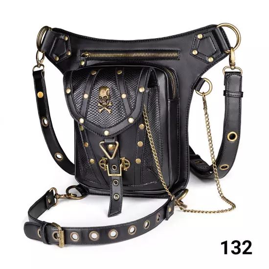 Rock PU Leather Shoulder Motorcycle Skull Bag Waist Pack Bag Handbag Leg Purse