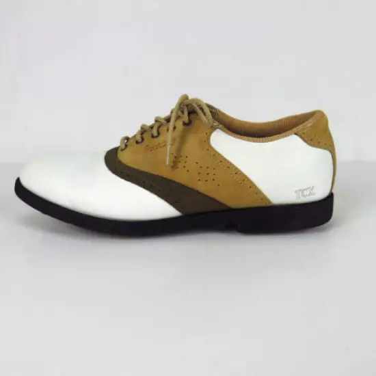 FootJoy TCX Golf Shoes Women's Sz 9.5 M White Tan Brown Soft Spikes