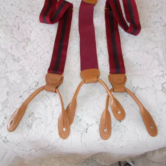 TRAFALGAR SUSPENDERS SILK MAROON AND BLUE CENTER STRIPE