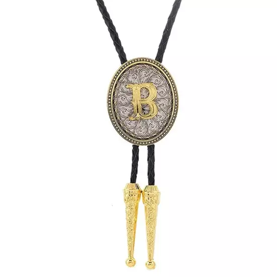 Bolo tie for Men Western Cowboy Golden Initial Letter A to Z Costume Bolo ties