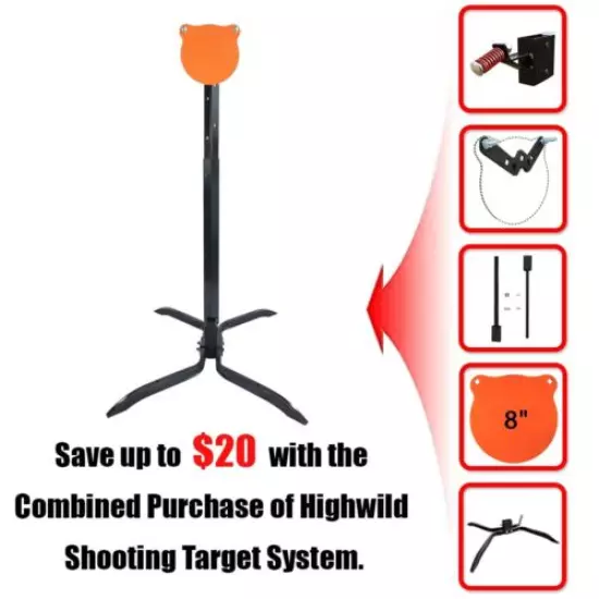 AR500 Steel Target Stand System -8" Gong + 2x4 Stand Mount Kit,Height Adjustable